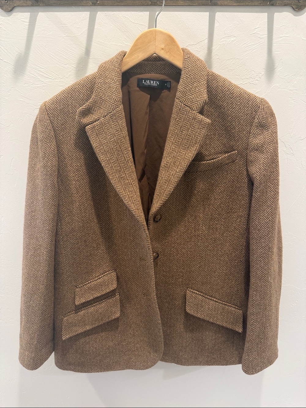 Ralph Lauren Brown Herringbone Wool Blend Tailored Blazer - Picture 2 of 5